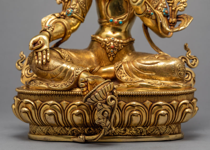 Green Tara Statue | Exquisite Gold Gilded Traditional Tara Statue