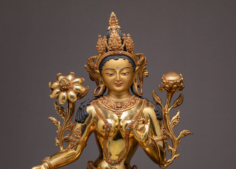 Green Tara Goddess, Large Buddhist Sculpture, A Sacred Statue of Himalayas