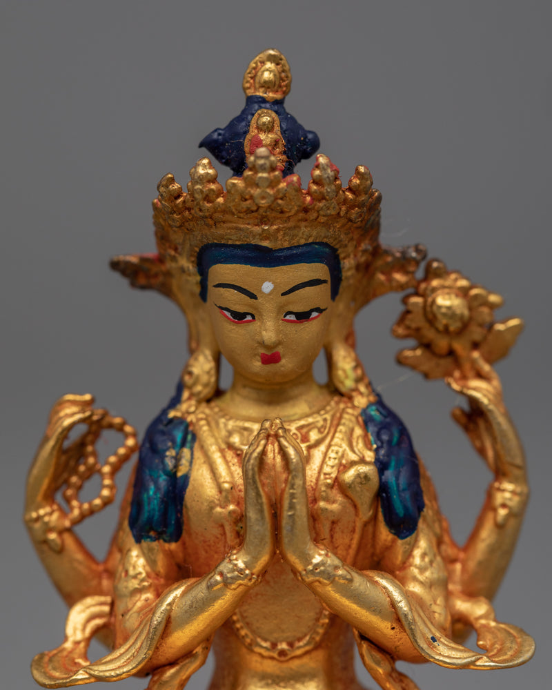 Chenrezig Sculpture Made by Machine | Gold Gilded Religious Statue