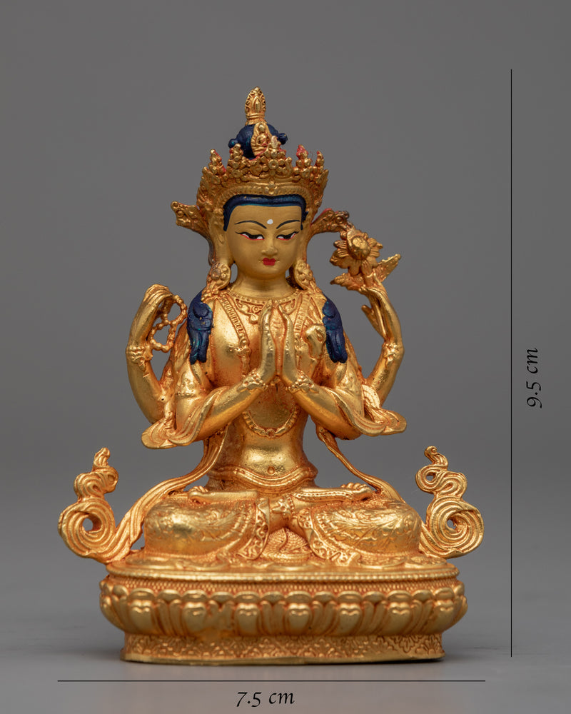 Chenrezig Gold Gilded Statue | Machine Made Sculpture for Meditation