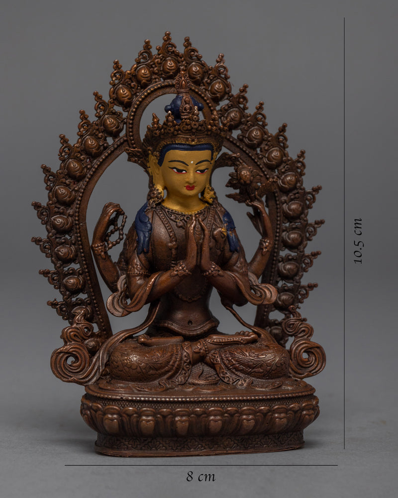 Gold Gilded Chenrezig Sadhana Sculpture | Bodhisattva Alovakiteshvara Miniature Art