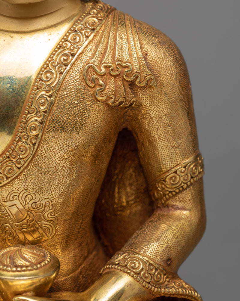 Shakyamuni Buddha Statue | Traditional Hand Carved Buddha Statue | Gold Plated Tibetan Statue