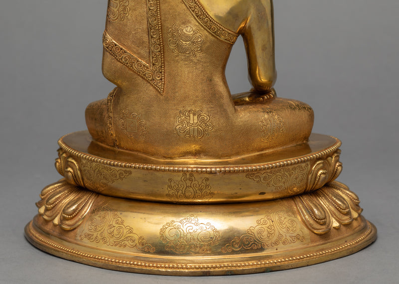 Shakyamuni Buddha Statue | Traditional Hand Carved Buddha Statue | Gold Plated Tibetan Statue