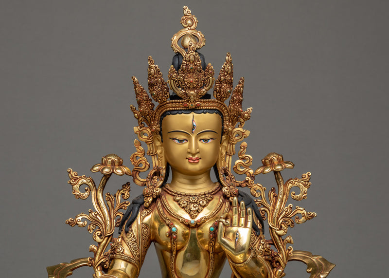 White Tara Statue | Gold Gilded Tibetan Female Buddha