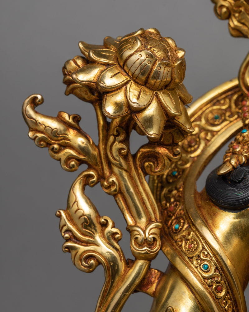 Mother Green Tara | Hand Carved Gold Gilded Statue